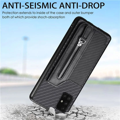 For Samsung Galaxy A51 5G SM-A516 Case Leather+PC+TPU Zipper Wallet Phone Shell