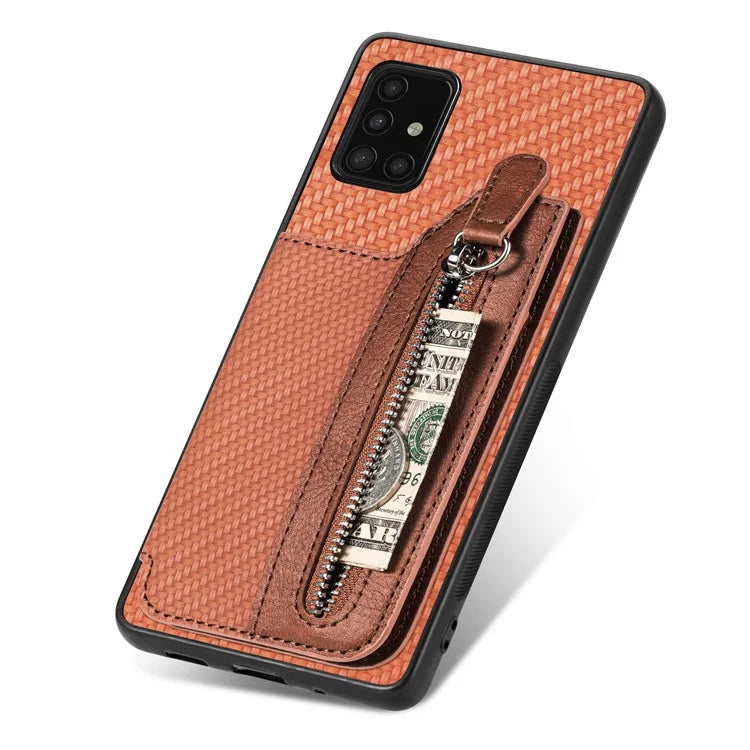 For Samsung Galaxy A51 5G SM-A516 Case Leather+PC+TPU Zipper Wallet Phone Shell