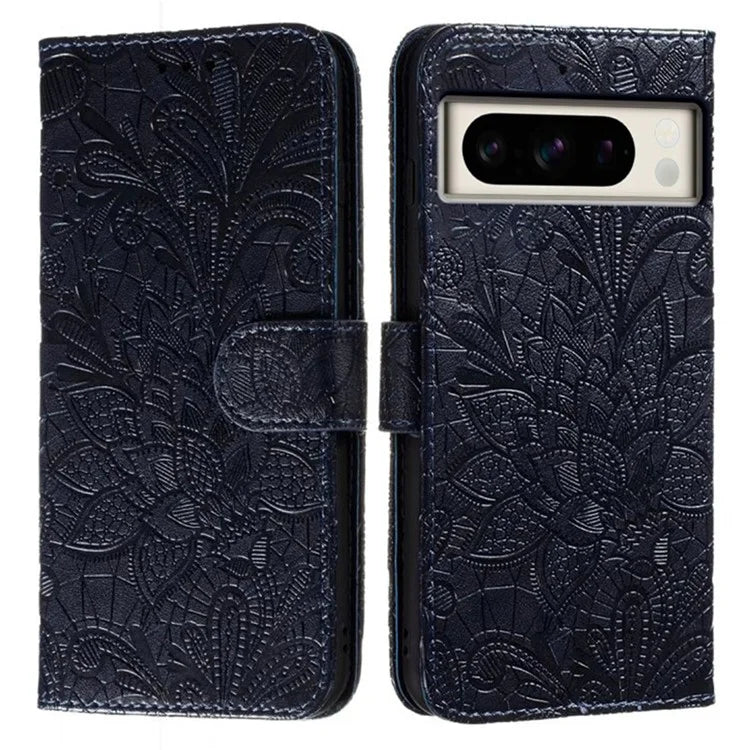 For Google Pixel 8 Pro Case Lace Flowers PU Leather Flip Wallet Phone Cover
