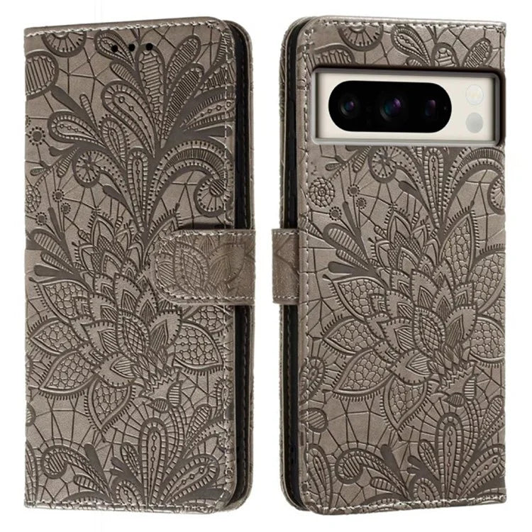 For Google Pixel 8 Pro Case Lace Flowers PU Leather Flip Wallet Phone Cover