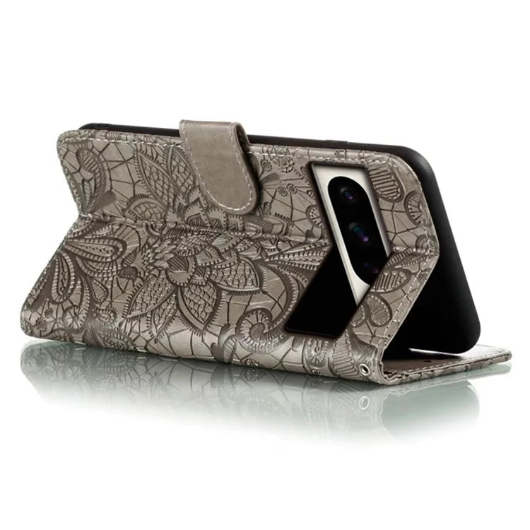 For Google Pixel 8 Pro Case Lace Flowers PU Leather Flip Wallet Phone Cover