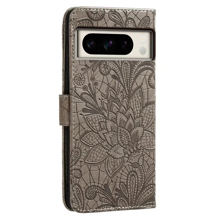 For Google Pixel 8 Pro Case Lace Flowers PU Leather Flip Wallet Phone Cover