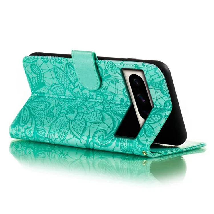 For Google Pixel 8 Pro Case Lace Flowers PU Leather Flip Wallet Phone Cover