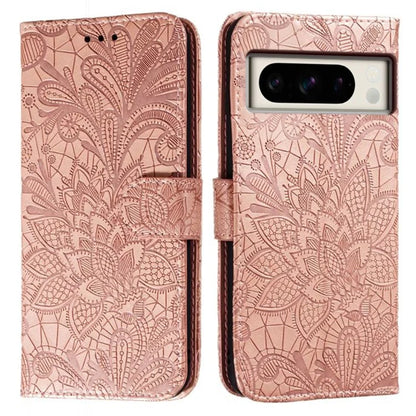 For Google Pixel 8 Pro Case Lace Flowers PU Leather Flip Wallet Phone Cover