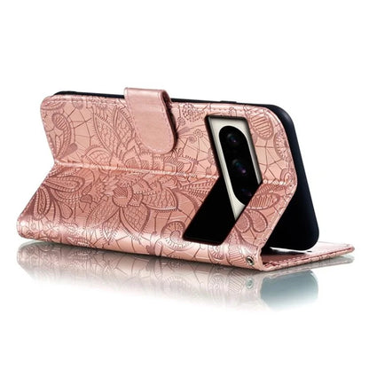 For Google Pixel 8 Pro Case Lace Flowers PU Leather Flip Wallet Phone Cover