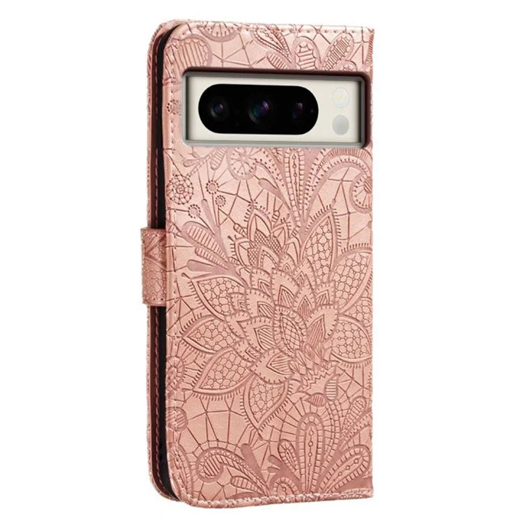 For Google Pixel 8 Pro Case Lace Flowers PU Leather Flip Wallet Phone Cover