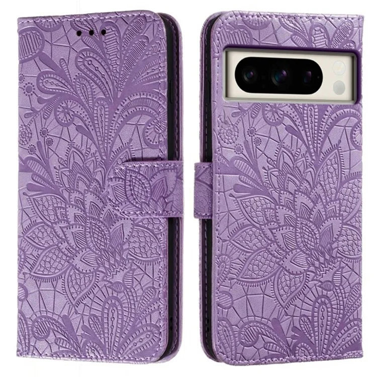 For Google Pixel 8 Pro Case Lace Flowers PU Leather Flip Wallet Phone Cover