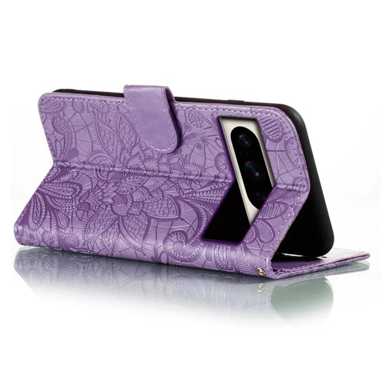 For Google Pixel 8 Pro Case Lace Flowers PU Leather Flip Wallet Phone Cover