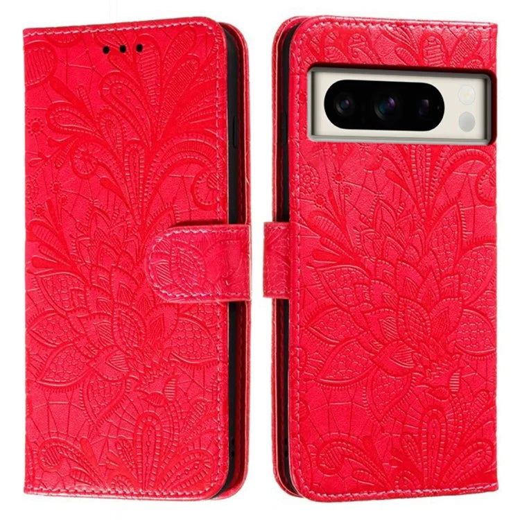 For Google Pixel 8 Pro Case Lace Flowers PU Leather Flip Wallet Phone Cover