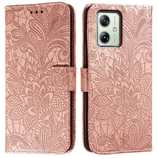 For Motorola Moto G54 5G Case Lace Flowers PU Leather Flip Wallet Phone Cover