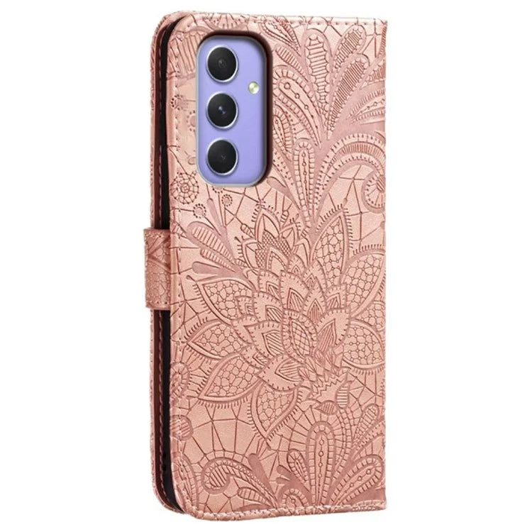 For Samsung Galaxy S24 FE Case Lace Flowers PU Leather Flip Wallet Phone Cover