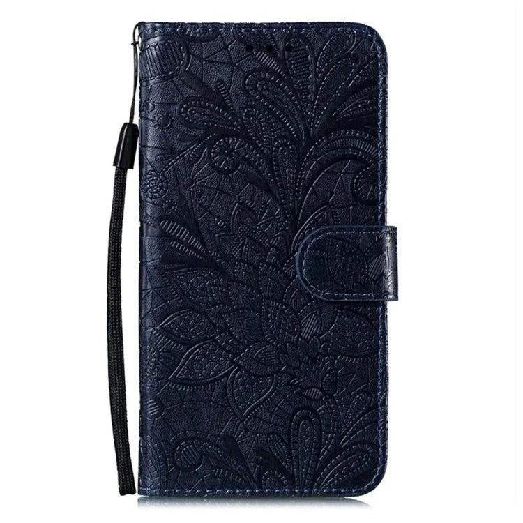 For Samsung Galaxy S24 Case Lace Flowers PU Leather Flip Wallet Phone Cover