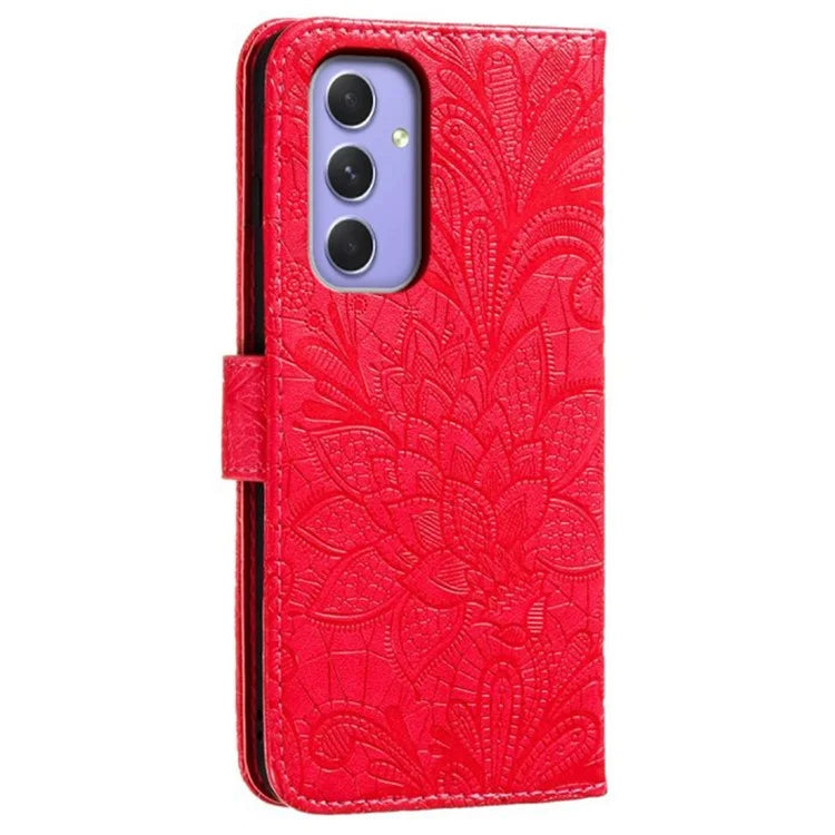 For Samsung Galaxy S24 Case Lace Flowers PU Leather Flip Wallet Phone Cover