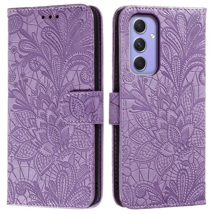 For Samsung Galaxy S24 Case Lace Flowers PU Leather Flip Wallet Phone Cover