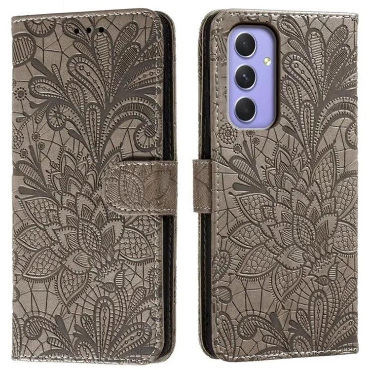 For Samsung Galaxy S24 Case Lace Flowers PU Leather Flip Wallet Phone Cover