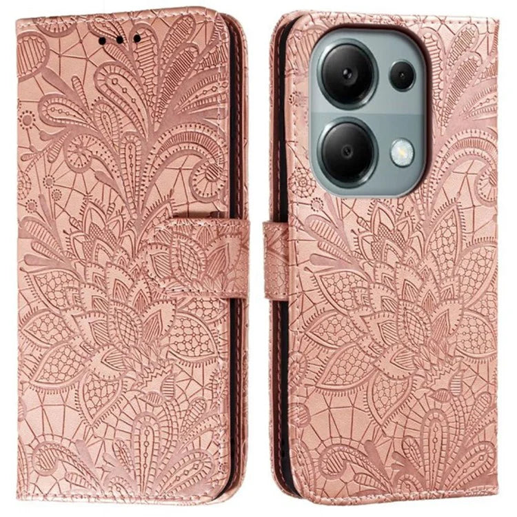 For Xiaomi Redmi Note 13 Pro 4G  /  Poco M6 Pro 4G Case Lace Flowers PU Leather Flip Wallet Phone Cover