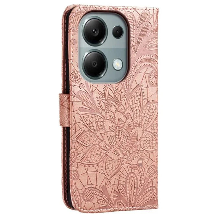 For Xiaomi Redmi Note 13 Pro 4G  /  Poco M6 Pro 4G Case Lace Flowers PU Leather Flip Wallet Phone Cover