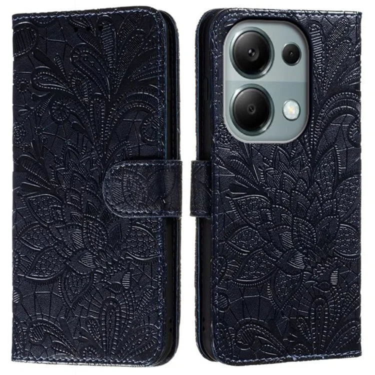 For Xiaomi Redmi Note 13 Pro 4G  /  Poco M6 Pro 4G Case Lace Flowers PU Leather Flip Wallet Phone Cover