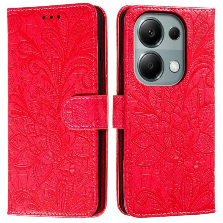 For Xiaomi Redmi Note 13 Pro 4G  /  Poco M6 Pro 4G Case Lace Flowers PU Leather Flip Wallet Phone Cover