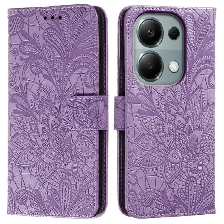 For Xiaomi Redmi Note 13 Pro 4G  /  Poco M6 Pro 4G Case Lace Flowers PU Leather Flip Wallet Phone Cover