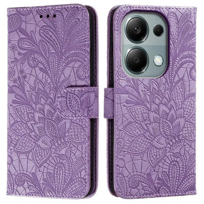 For Xiaomi Redmi Note 13 Pro 4G  /  Poco M6 Pro 4G Case Lace Flowers PU Leather Flip Wallet Phone Cover