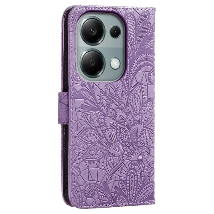 For Xiaomi Redmi Note 13 Pro 4G  /  Poco M6 Pro 4G Case Lace Flowers PU Leather Flip Wallet Phone Cover