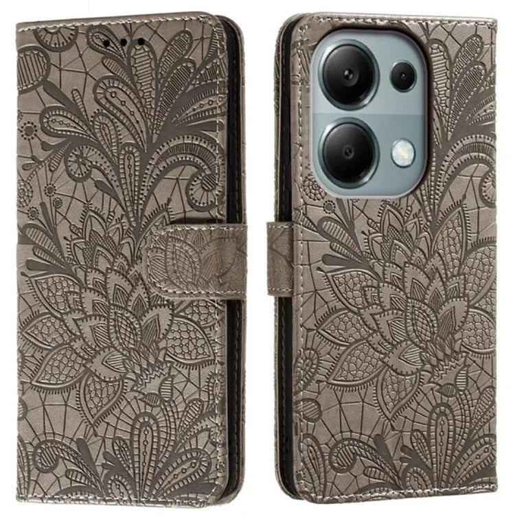 For Xiaomi Redmi Note 13 Pro 4G  /  Poco M6 Pro 4G Case Lace Flowers PU Leather Flip Wallet Phone Cover