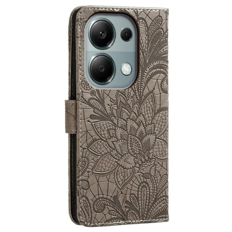 For Xiaomi Redmi Note 13 Pro 4G  /  Poco M6 Pro 4G Case Lace Flowers PU Leather Flip Wallet Phone Cover