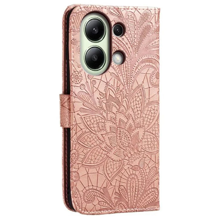 For Xiaomi Redmi Note 13 4G Case Lace Flowers PU Leather Flip Wallet Phone Cover