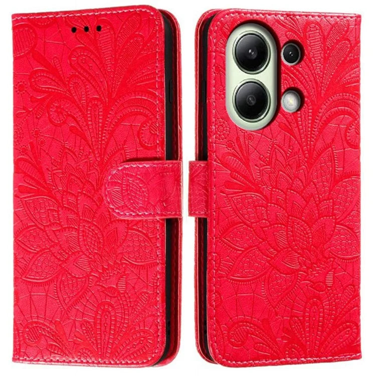 For Xiaomi Redmi Note 13 4G Case Lace Flowers PU Leather Flip Wallet Phone Cover