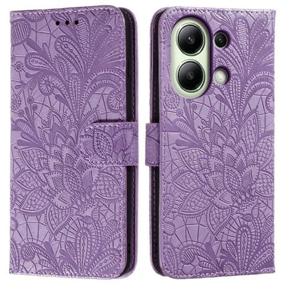 For Xiaomi Redmi Note 13 4G Case Lace Flowers PU Leather Flip Wallet Phone Cover
