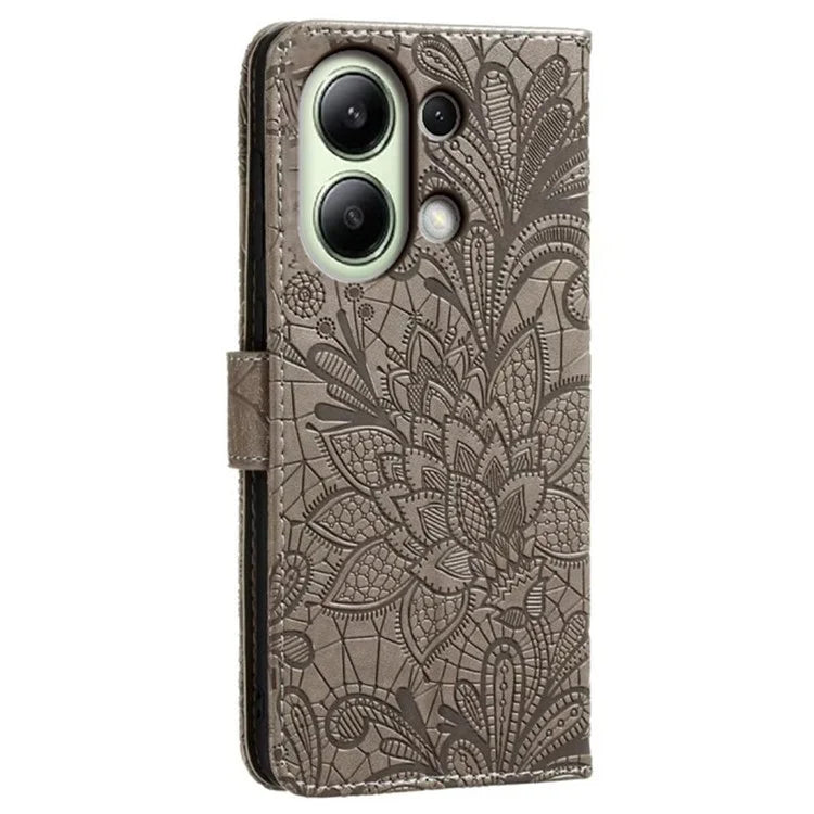 For Xiaomi Redmi Note 13 4G Case Lace Flowers PU Leather Flip Wallet Phone Cover
