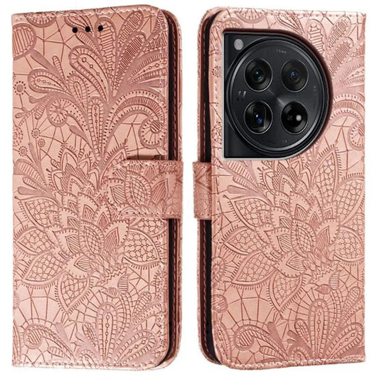 For OnePlus 12 5G Case Lace Flowers PU Leather Flip Wallet Phone Cover