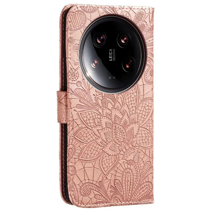 For Xiaomi 14 Ultra Case Lace Flowers PU Leather Flip Wallet Phone Cover