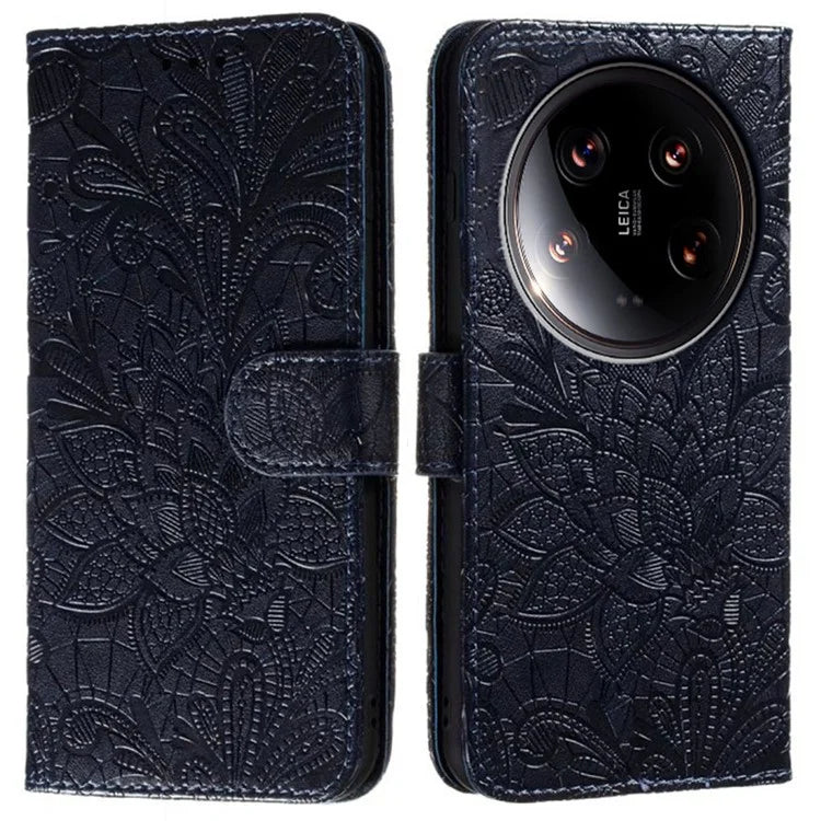 For Xiaomi 14 Ultra Case Lace Flowers PU Leather Flip Wallet Phone Cover