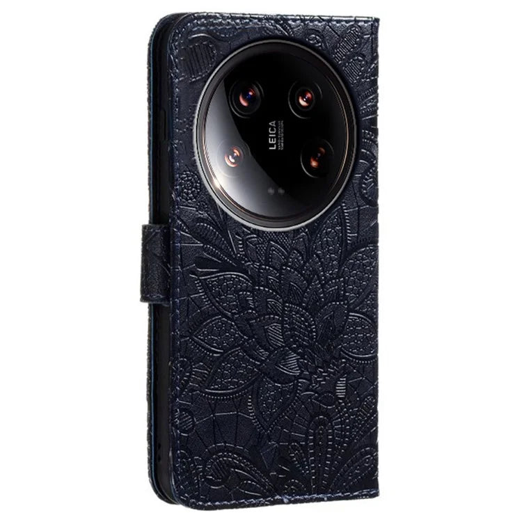 For Xiaomi 14 Ultra Case Lace Flowers PU Leather Flip Wallet Phone Cover