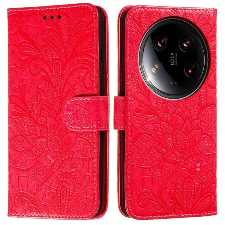 For Xiaomi 14 Ultra Case Lace Flowers PU Leather Flip Wallet Phone Cover