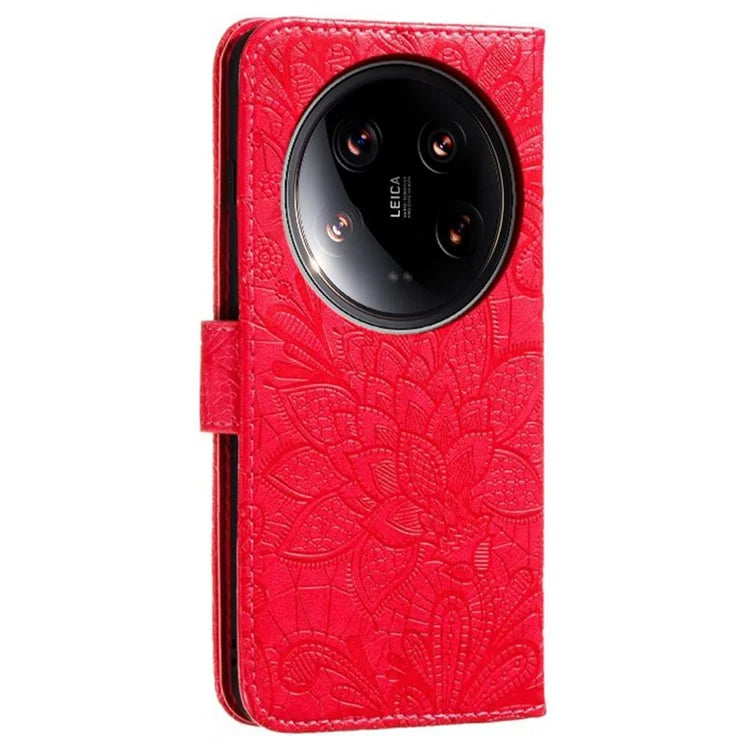 For Xiaomi 14 Ultra Case Lace Flowers PU Leather Flip Wallet Phone Cover