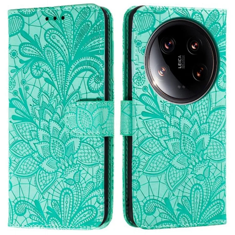 For Xiaomi 14 Ultra Case Lace Flowers PU Leather Flip Wallet Phone Cover