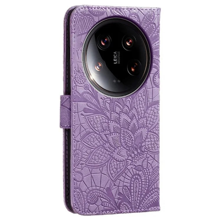 For Xiaomi 14 Ultra Case Lace Flowers PU Leather Flip Wallet Phone Cover