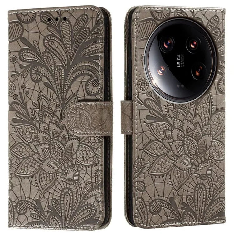 For Xiaomi 14 Ultra Case Lace Flowers PU Leather Flip Wallet Phone Cover