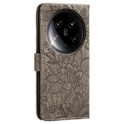 For Xiaomi 14 Ultra Case Lace Flowers PU Leather Flip Wallet Phone Cover
