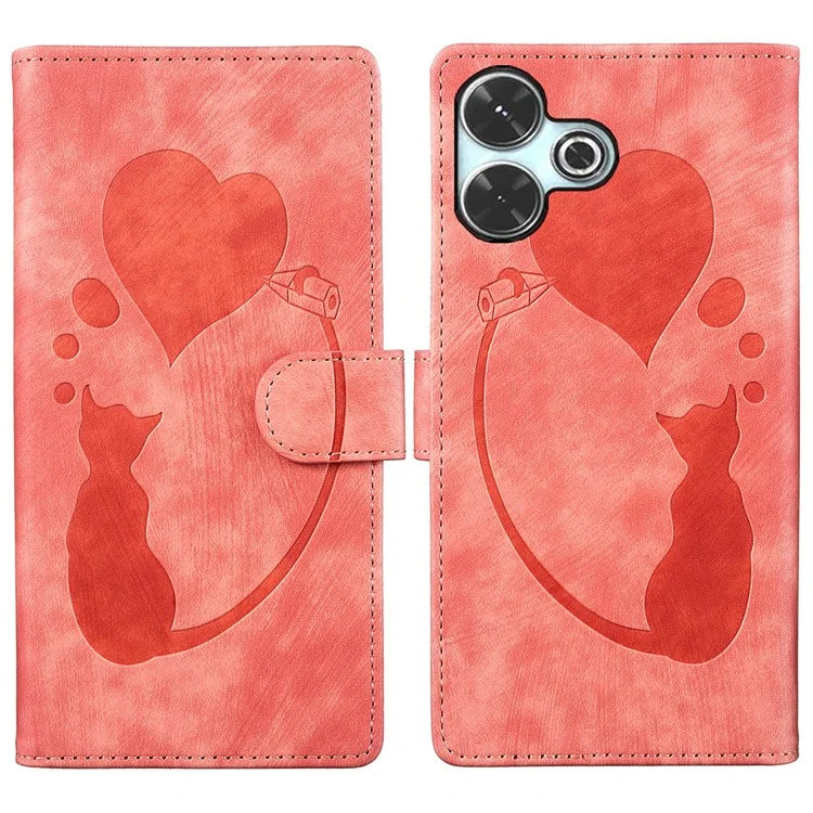 For Xiaomi Redmi 13 4G / 13 5G Case Heart Cat Folding Stand PU Leather Phone Cover