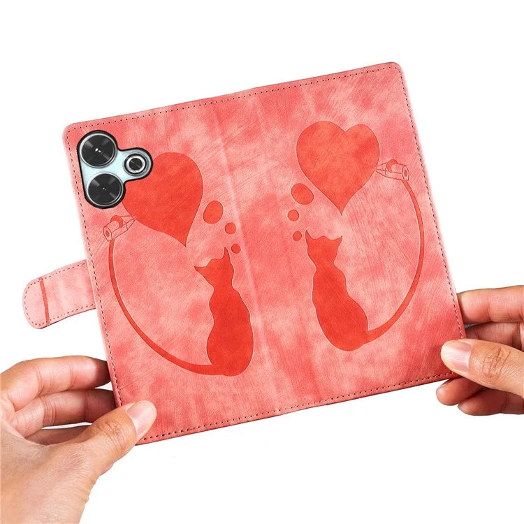 For Xiaomi Redmi 13 4G / 13 5G Case Heart Cat Folding Stand PU Leather Phone Cover
