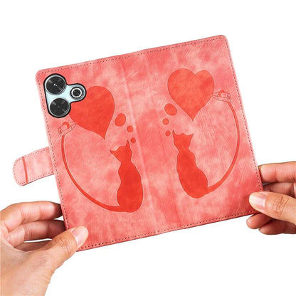 For Xiaomi Redmi 13 4G / 13 5G Case Heart Cat Folding Stand PU Leather Phone Cover