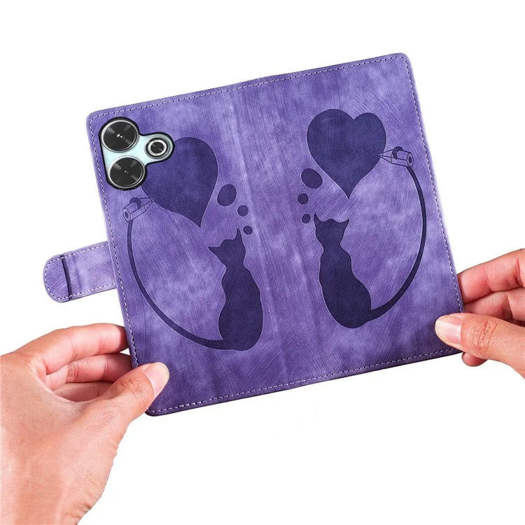 For Xiaomi Redmi 13 4G / 13 5G Case Heart Cat Folding Stand PU Leather Phone Cover