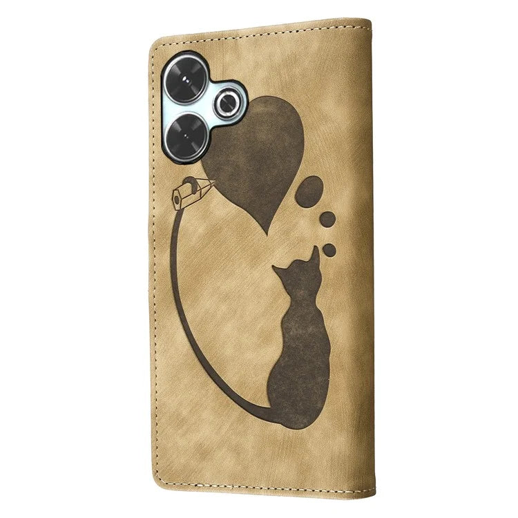 For Xiaomi Redmi 13 4G / 13 5G Case Heart Cat Folding Stand PU Leather Phone Cover