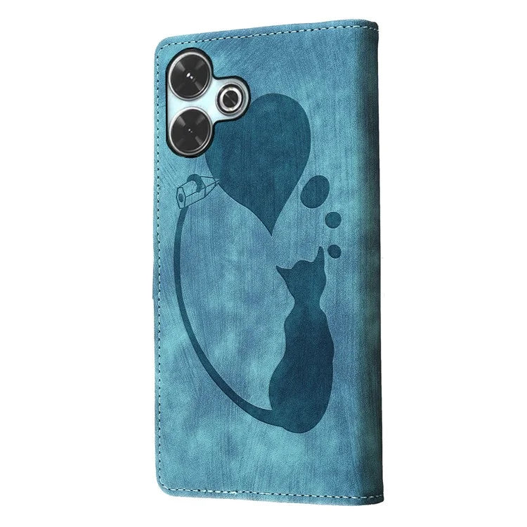 For Xiaomi Redmi 13 4G / 13 5G Case Heart Cat Folding Stand PU Leather Phone Cover
