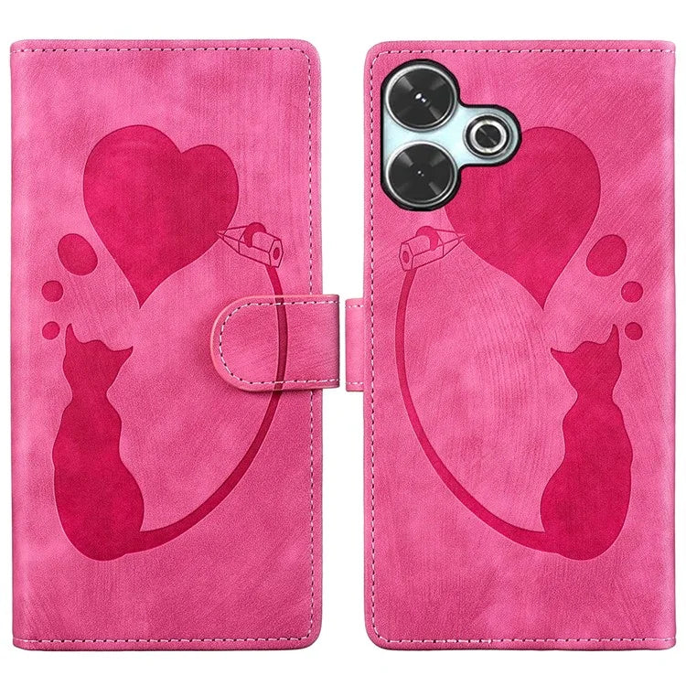 For Xiaomi Redmi 13 4G / 13 5G Case Heart Cat Folding Stand PU Leather Phone Cover