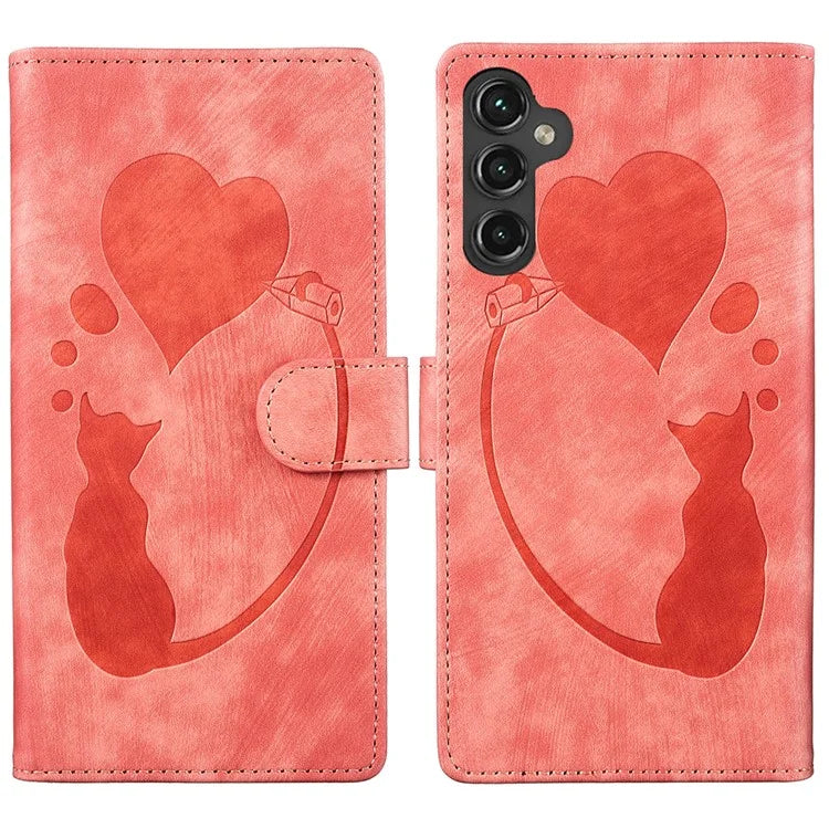 For Samsung Galaxy S24 FE Case Heart Cat Folding Stand PU Leather Phone Cover
